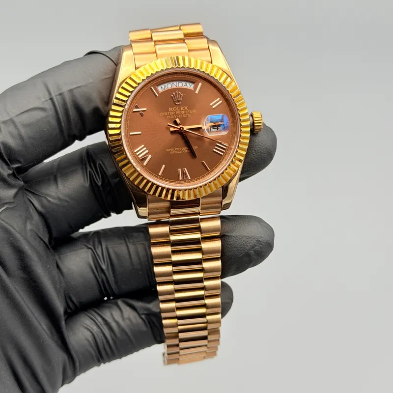 Day Date Watch Choco Roman Dial Rose Gold President