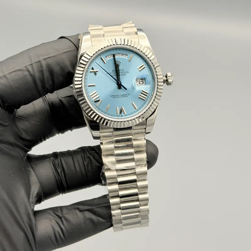 Day Date Watch Ice Blue Roman Dial Silver President