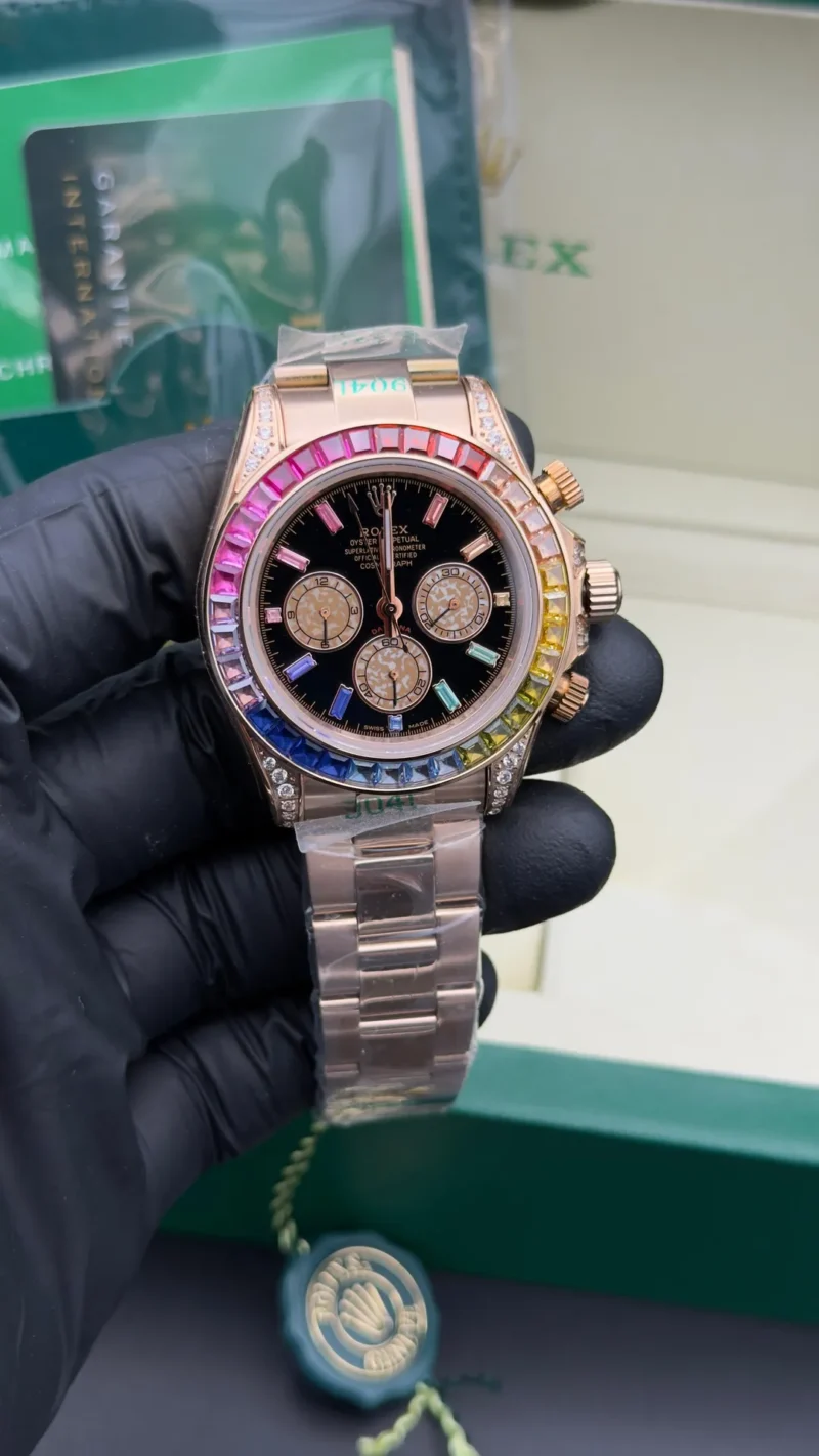 Chronograph Watch Black Rainbow Dial Rose Gold Oyster