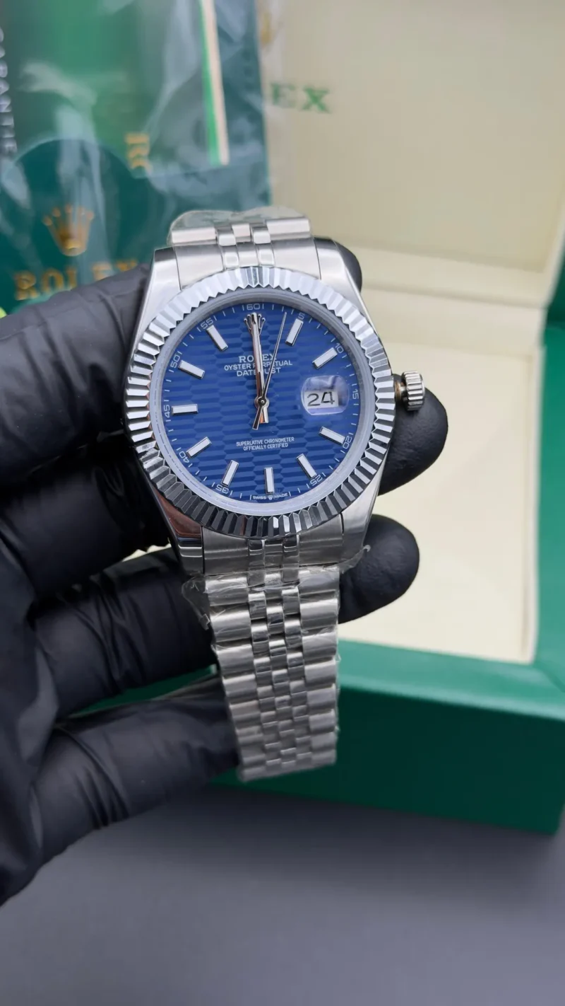 Date Just Watch Blue Fluted Dial Silver Jubilee