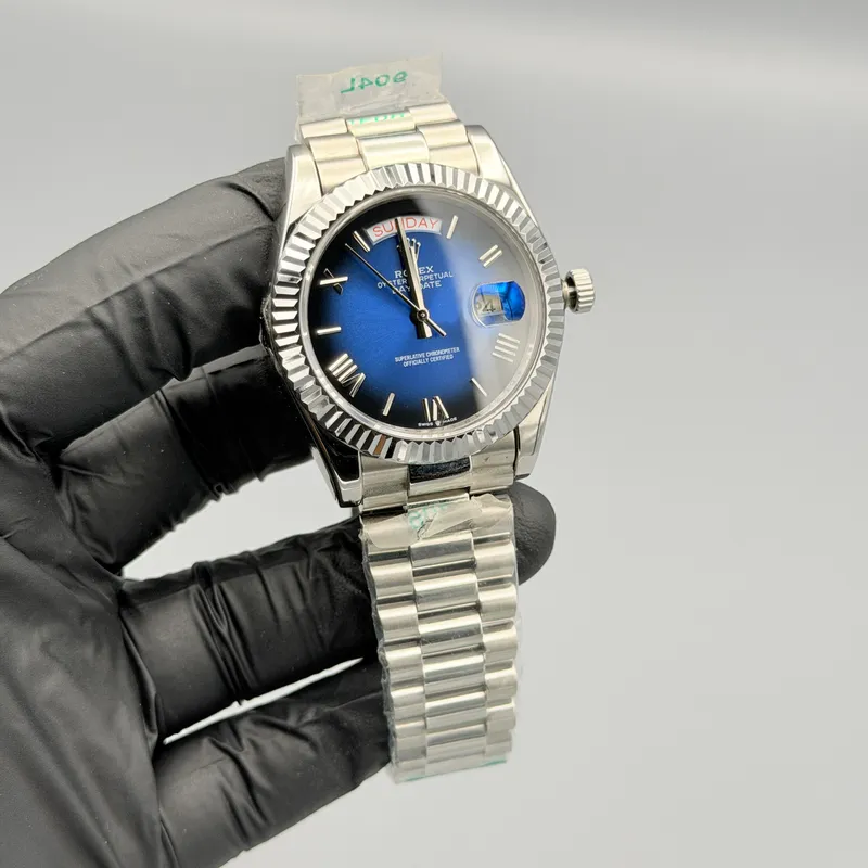 Day Date Watch Blue Smokie Roman Dial Silver President - Image 3