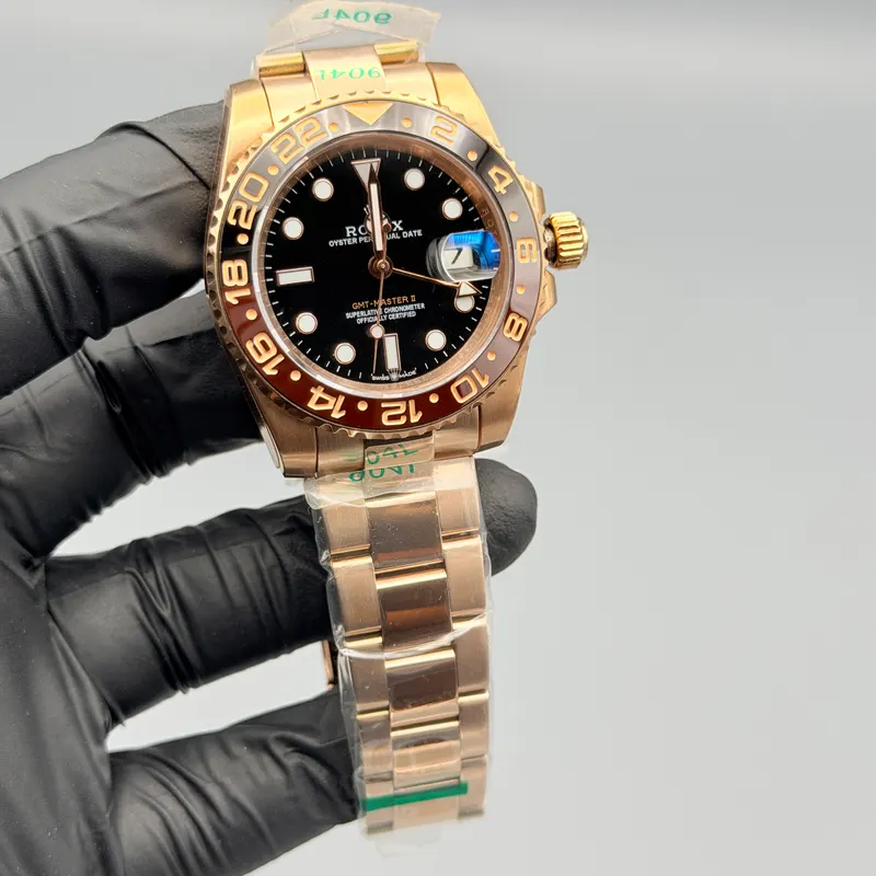 GMT Master II Watch Root Beer Black Dial Rose Gold Oyster