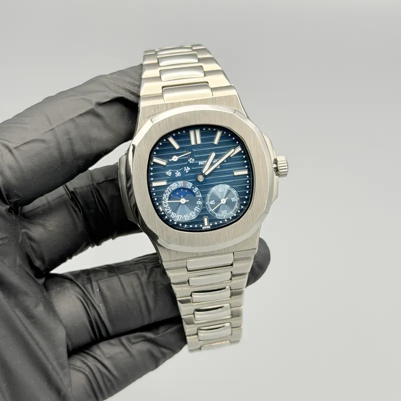 Nautilus Style Watch Blue Power Reserve Integrated Bracelet