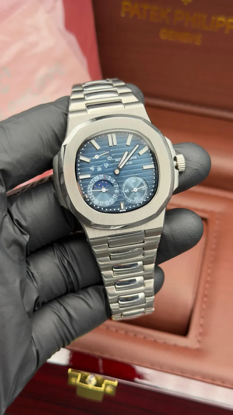 Nautilus Style Watch Blue Power Reserve Integrated Bracelet