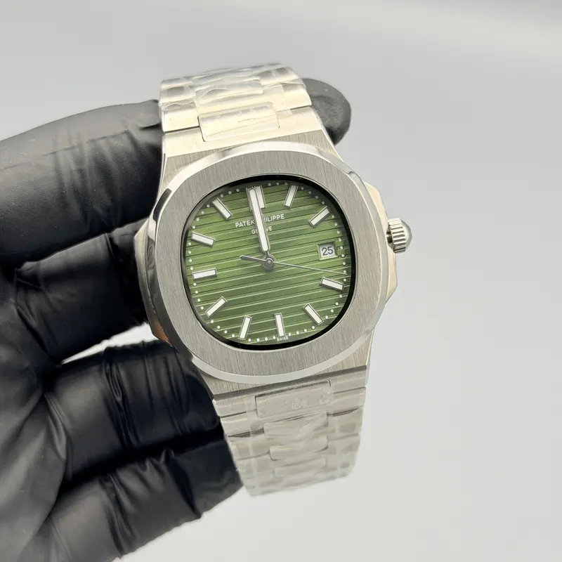 Nautilus Style Watch Olive Green Dial Integrated Bracelet