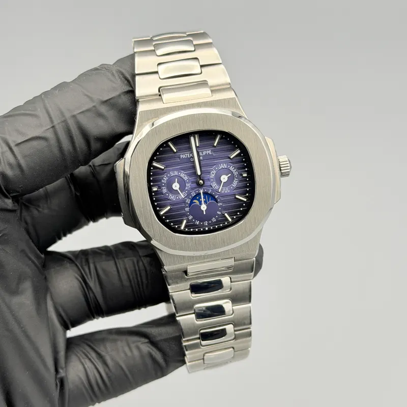 Nautilus Style Watch Purple Moonphase Integrated Bracelet