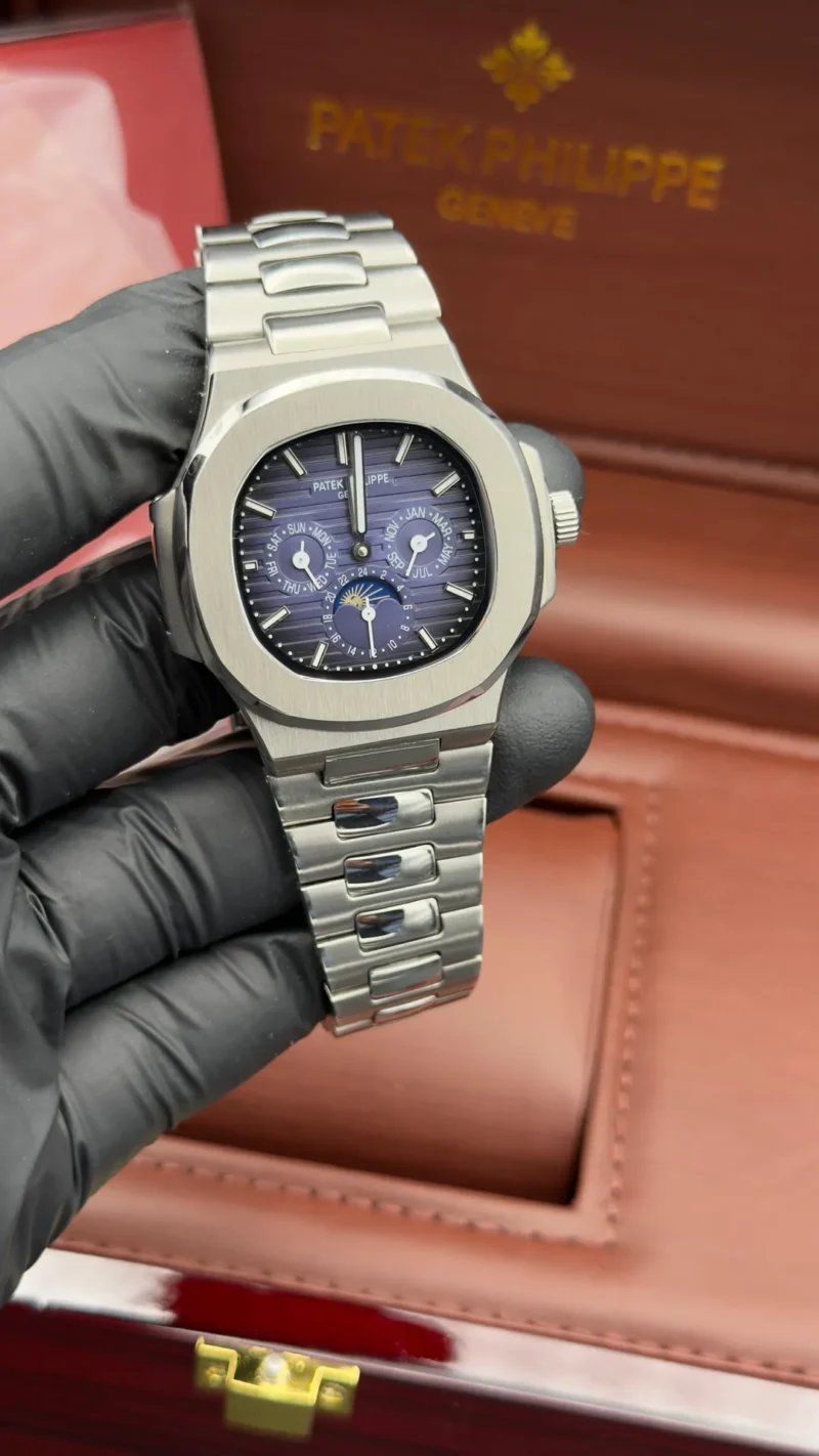 Nautilus Style Watch Purple Moonphase Integrated Bracelet