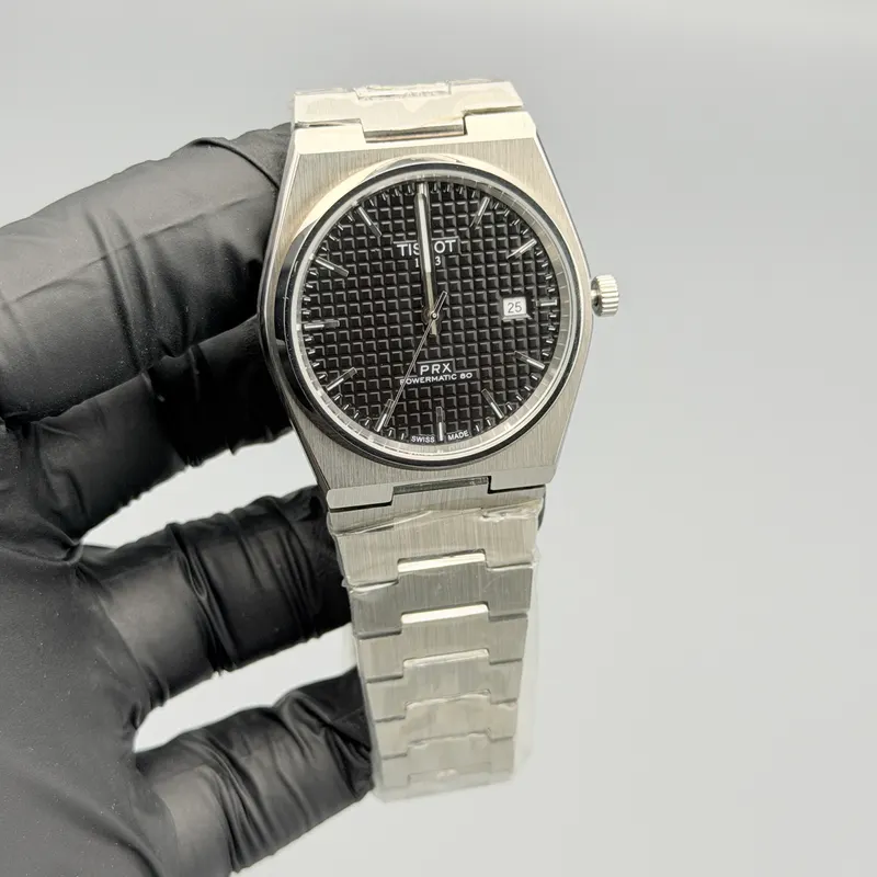 PRX Style Watch Black Texture Sunburst Dial Silver Bracelet
