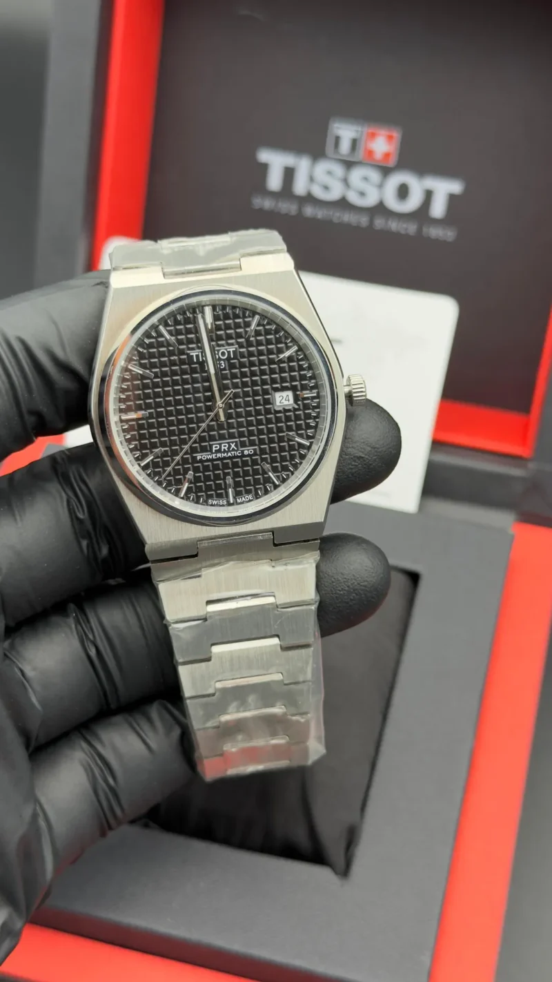 PRX Style Watch Black Texture Sunburst Dial Silver Bracelet