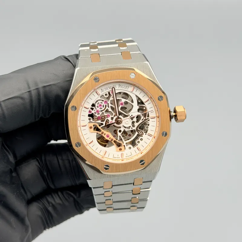 Royal Oak Style Skeleton Watch White Dial Two-Tone Integrated Bracelet