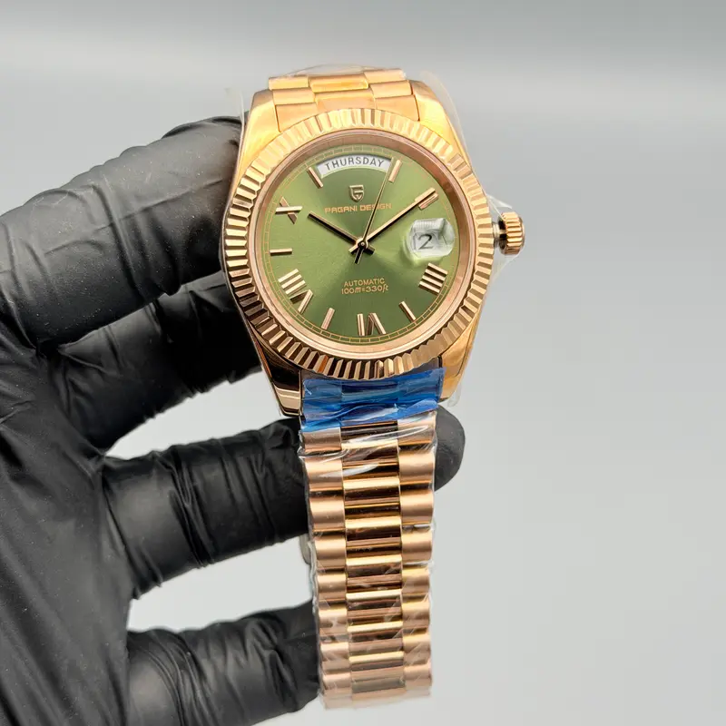 Pagani Design PD‑1783 Olive Green Dial Automatic Watch – Rose Gold Strap (40mm)