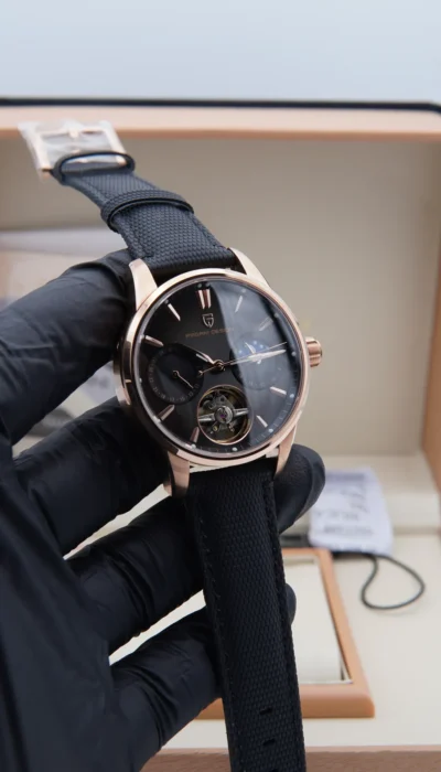 Pagani Design PD-YS021 rose gold open heart watch black strap