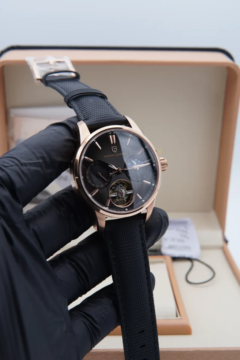 Pagani Design PD-YS021 rose gold open heart watch black strap