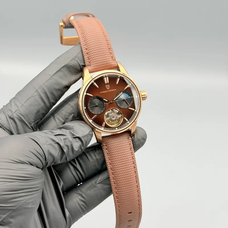 Pagani Design PD‑YS021 Open Heart Brown Chronograph Watch – Rose Gold Case (42mm)