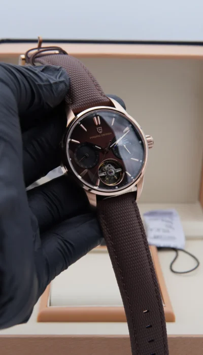Pagani Design PD‑YS021 Open Heart Brown Chronograph Watch – Rose Gold Case (42mm)