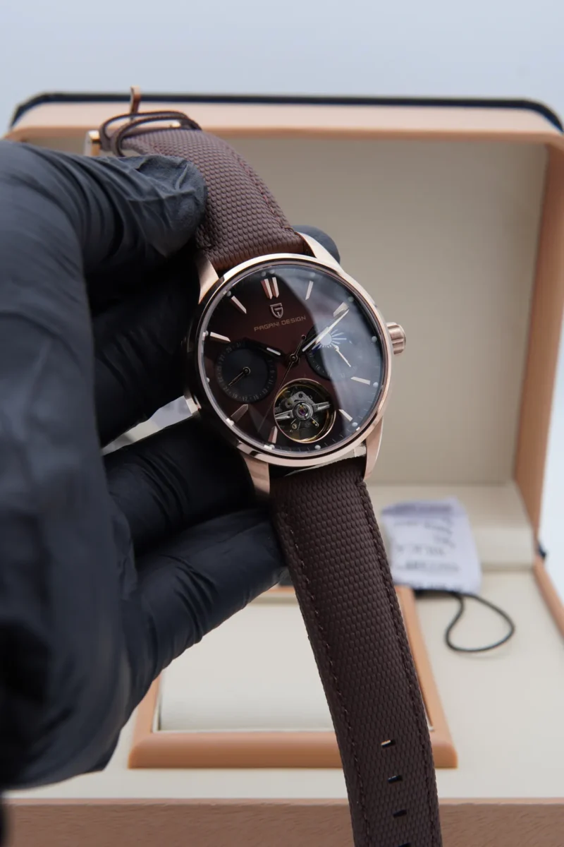 Pagani Design PD‑YS021 Open Heart Brown Chronograph Watch – Rose Gold Case (42mm)