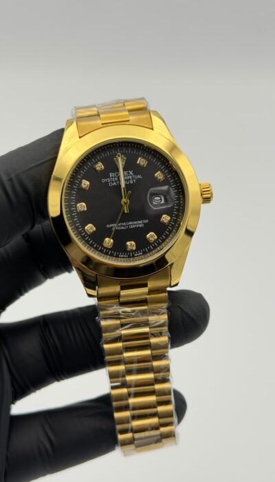 Black Dial Full Gold Watch – Crystal Markers
