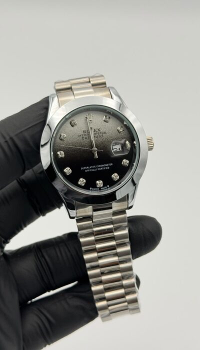 Black Gradient Dial Silver Watch – Crystal Markers