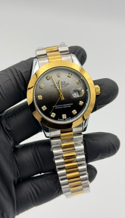 Black Gradient Dial Two-Tone Watch – Gold & Silver Bracelet