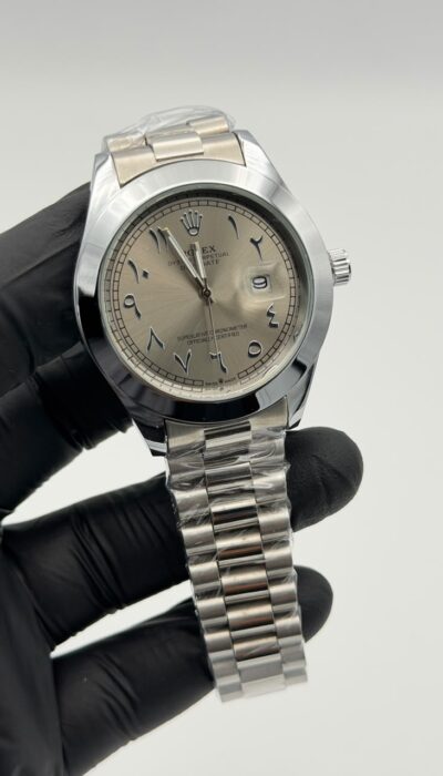 Champagne Dial Silver Watch – Arabic Numerals & Jubilee Bracelet