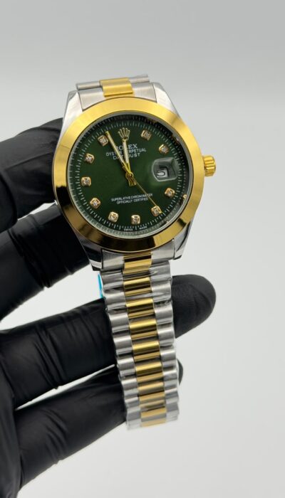 Green Dial Two-Tone Gold & Silver Watch – Crystal Markers