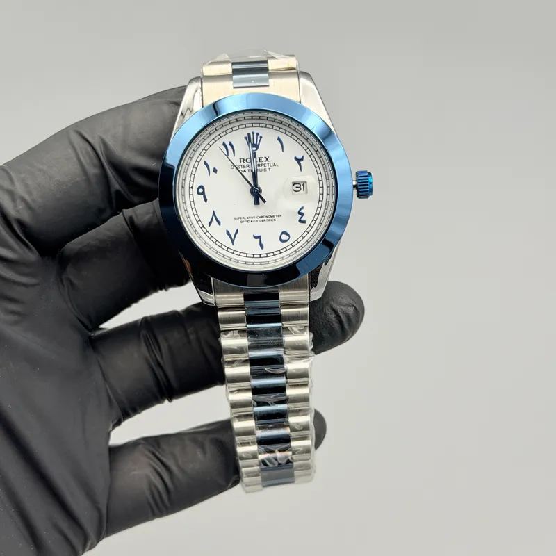 White Dial Blue Accent Watch – Stainless Steel Bracelet