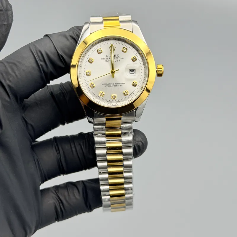 White Dial Two-Tone Watch – Gold & Silver Bracelet