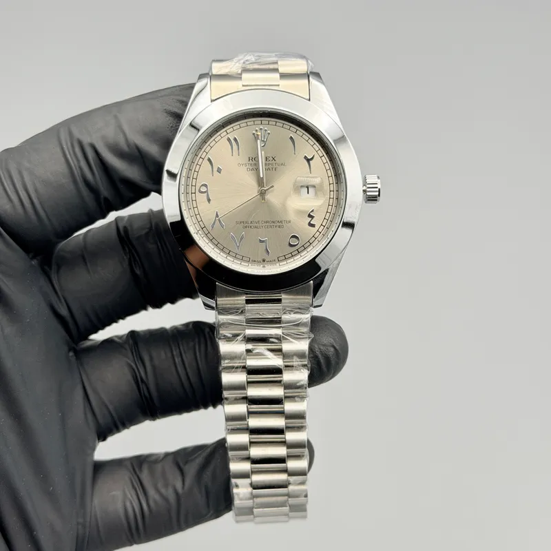 Champagne Dial Silver Watch – Arabic Numerals & Jubilee Bracelet