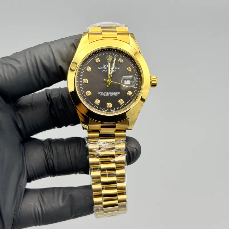 Black Dial Full Gold Watch – Crystal Markers