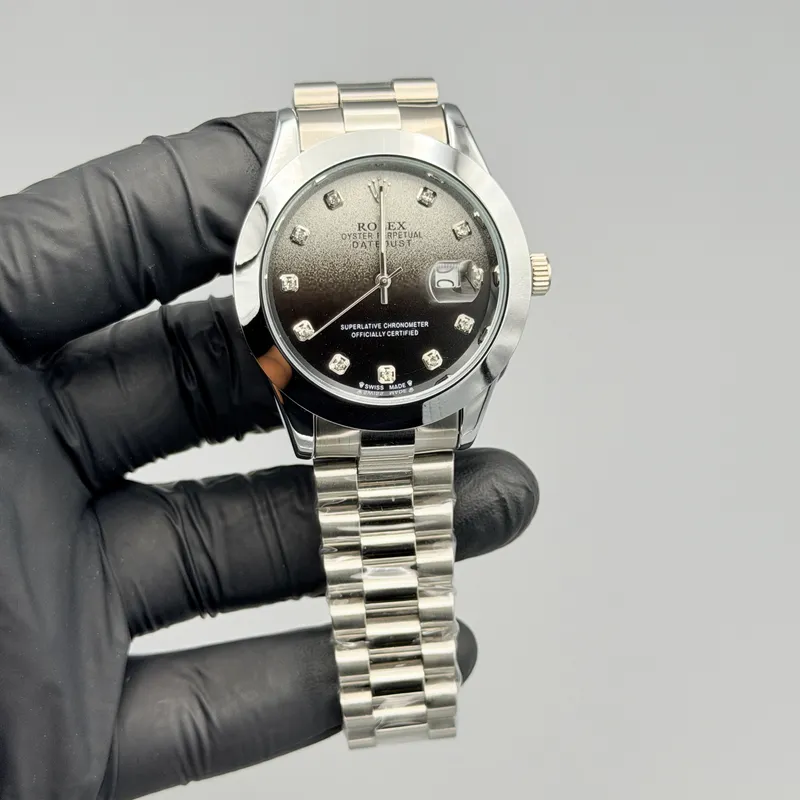 Black Gradient Dial Silver Watch – Crystal Markers