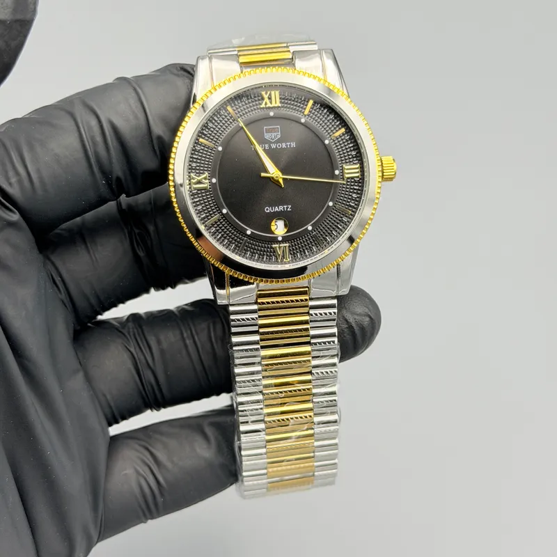Black Dial Two-Tone Watch – Gold & Silver Roman Numerals
