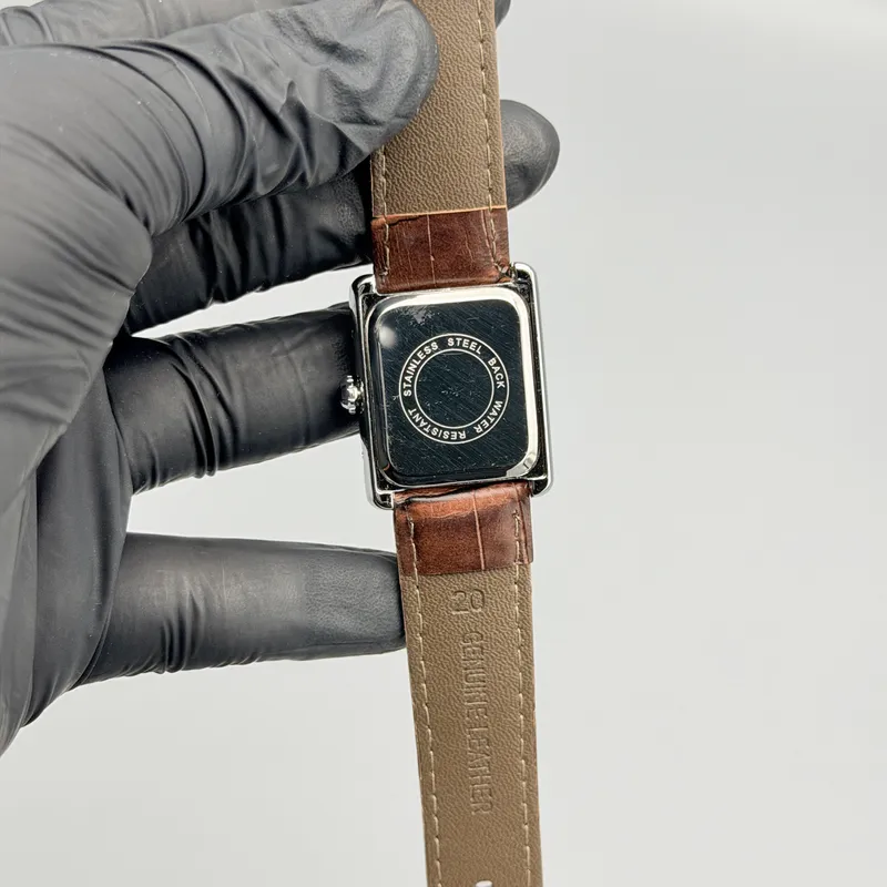 Black Rectangular Dress Watch – Brown Leather Strap - Image 4