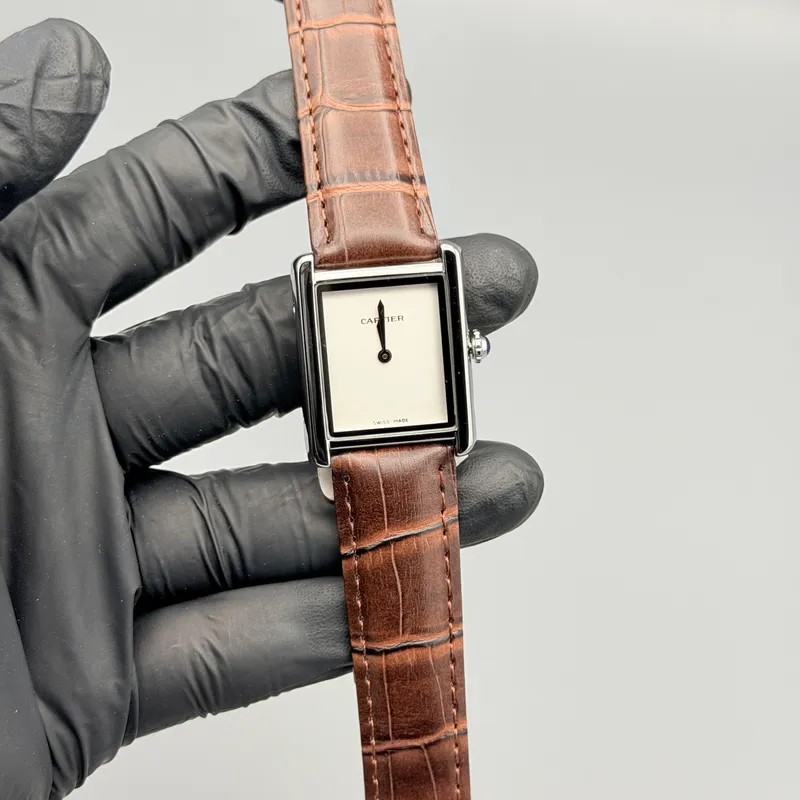 White Dial Rectangular Dress Watch – Brown Leather Strap