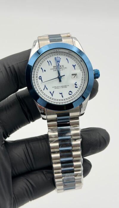 White Dial Blue Accent Watch – Stainless Steel Bracelet