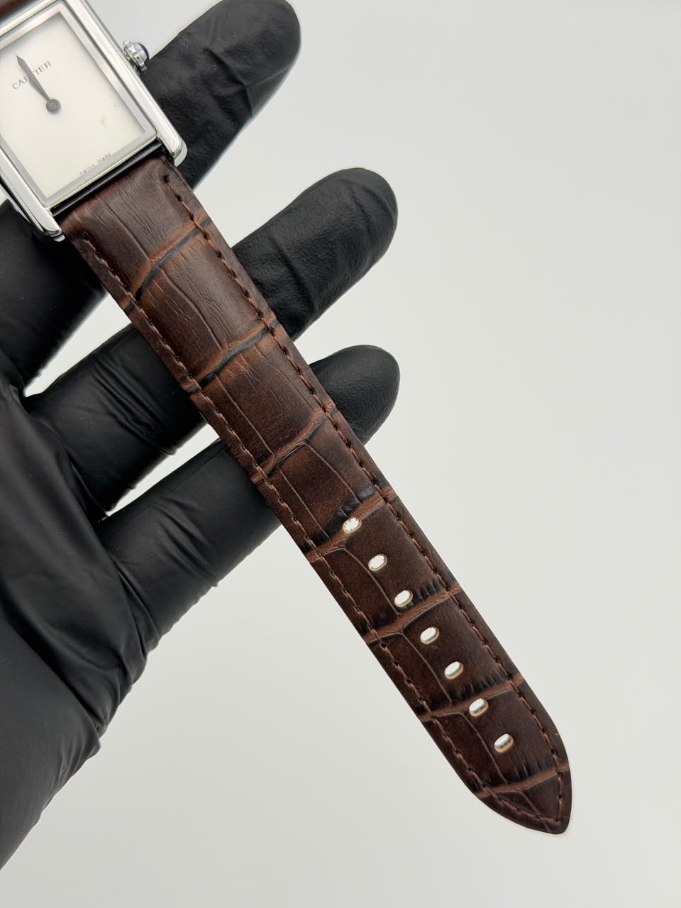 White Dial Rectangular Dress Watch – Brown Leather Strap - Image 2
