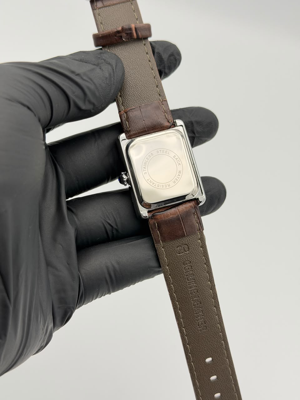 White Dial Rectangular Dress Watch – Brown Leather Strap - Image 3