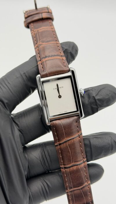 White Dial Rectangular Dress Watch – Brown Leather Strap