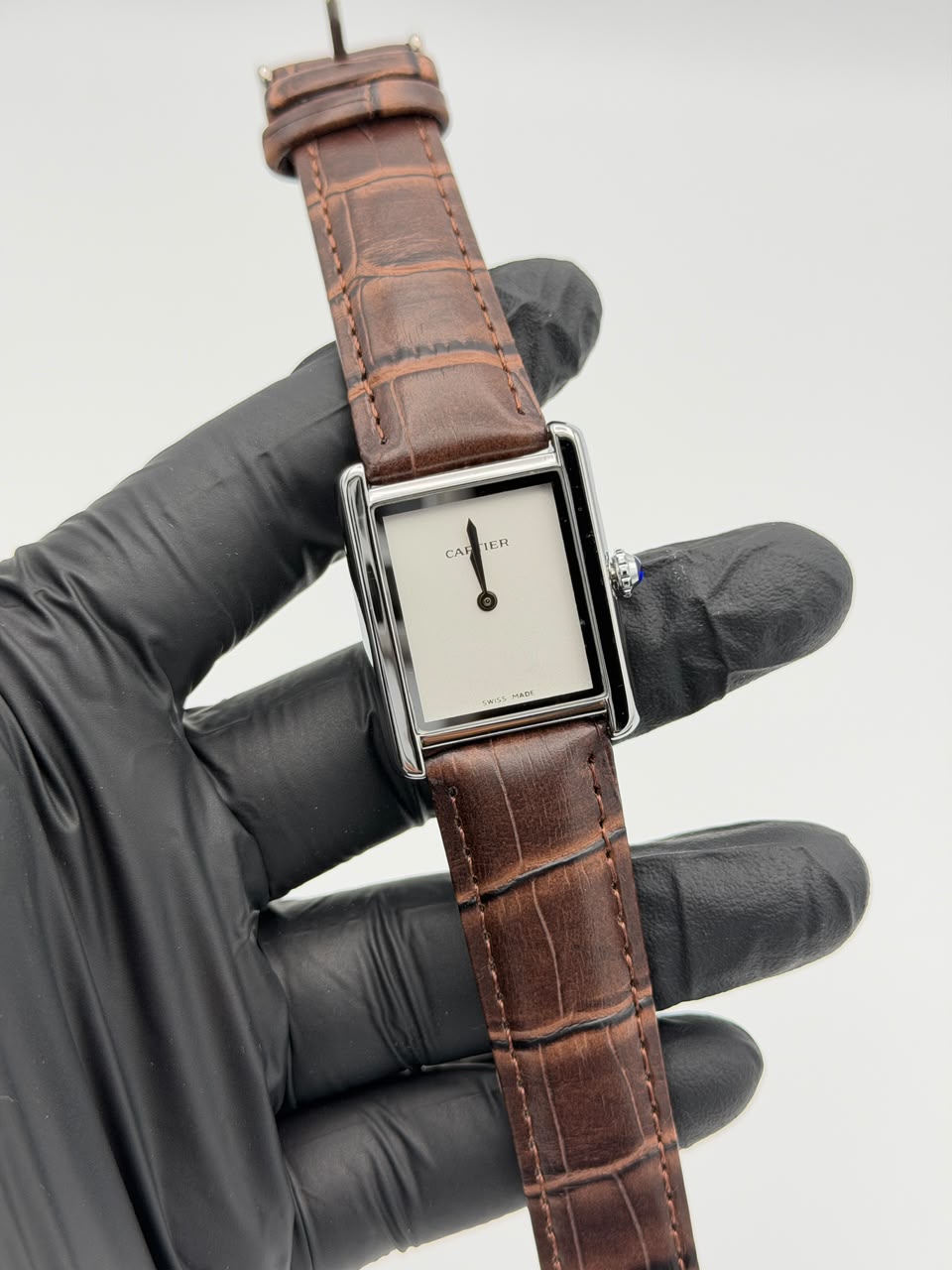 White Dial Rectangular Dress Watch – Brown Leather Strap