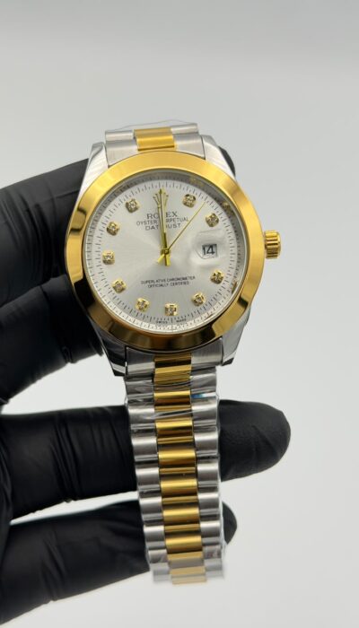 White Dial Two-Tone Watch – Gold & Silver Bracelet